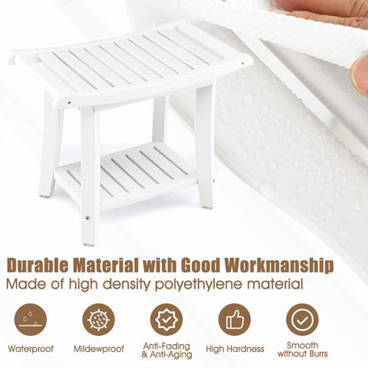 2-tier HDPE Waterproof Shower Bench with Curved Seat-White