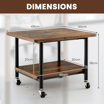 2 Tier Wooden Printer Stand with 360¬∞ Swivel Casters-Brown