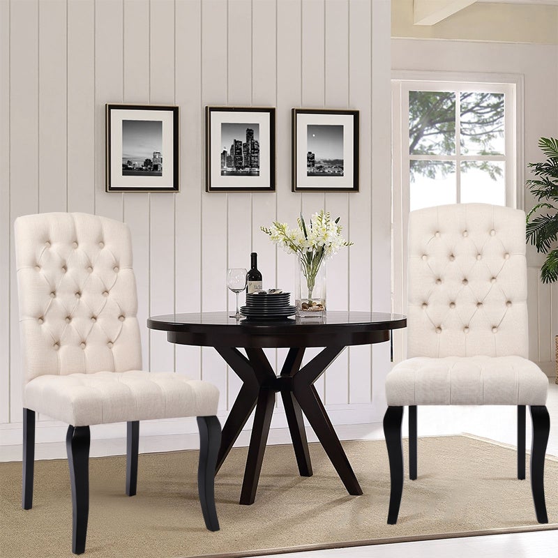 107cm Height Set of 2 Comfortable Linen Buttoned Dining Chairs