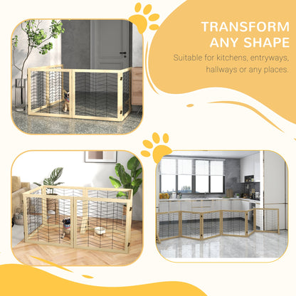 PawHut 6 Panels Pet Gate, Wooden Foldable Dog Barrier w/ Two Support Feet, for Small, Medium Dogs - Natural Wood