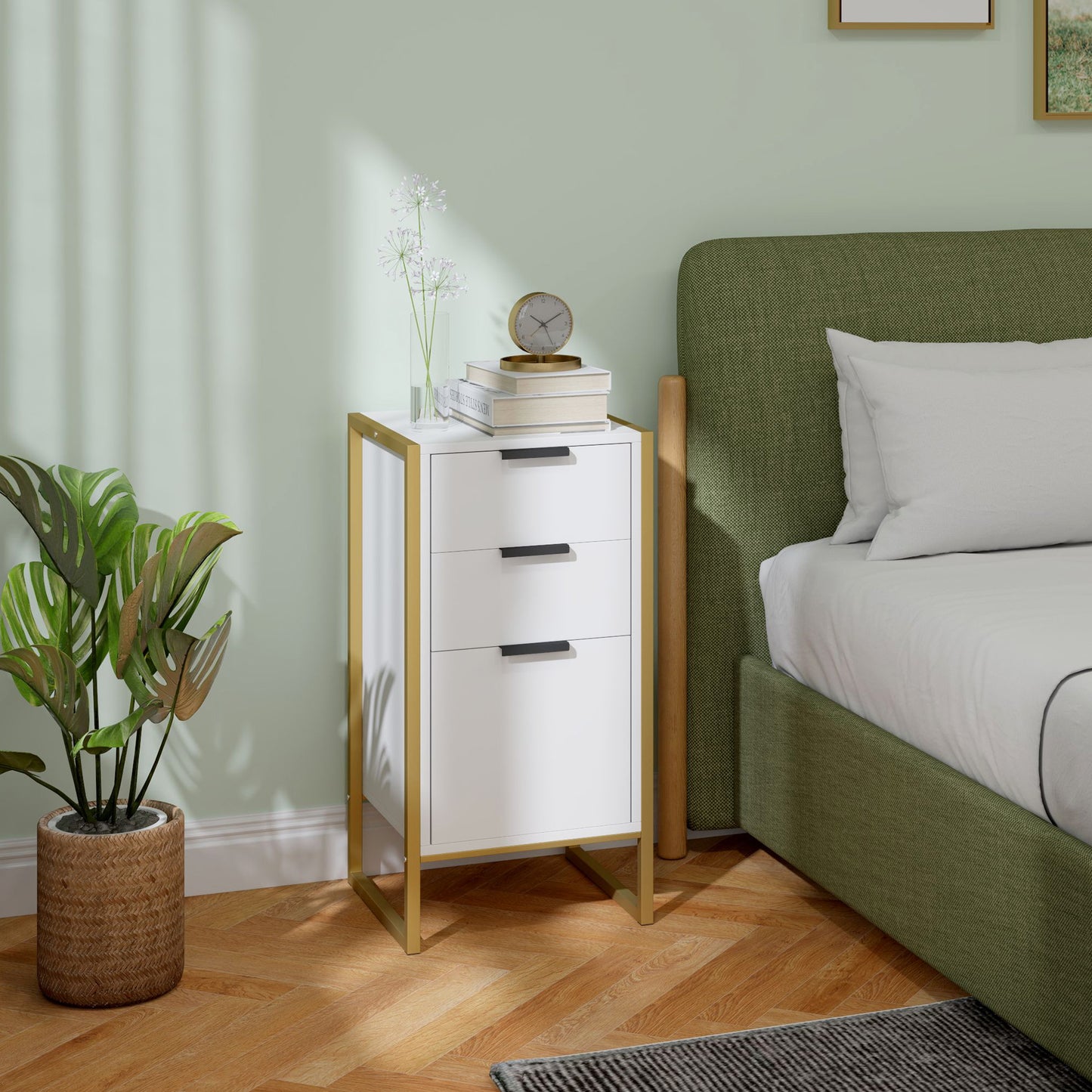 HOMCOM Bedroom Chest of Drawers, Industrial 3-Drawer Dresser, Storage Drawers Unit with Metal Frame for Living Room, White