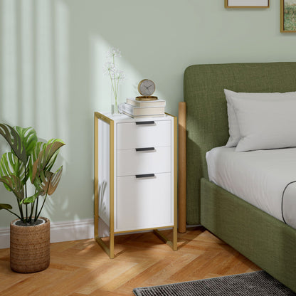 HOMCOM Bedroom Chest of Drawers, Industrial 3-Drawer Dresser, Storage Drawers Unit with Metal Frame for Living Room, White