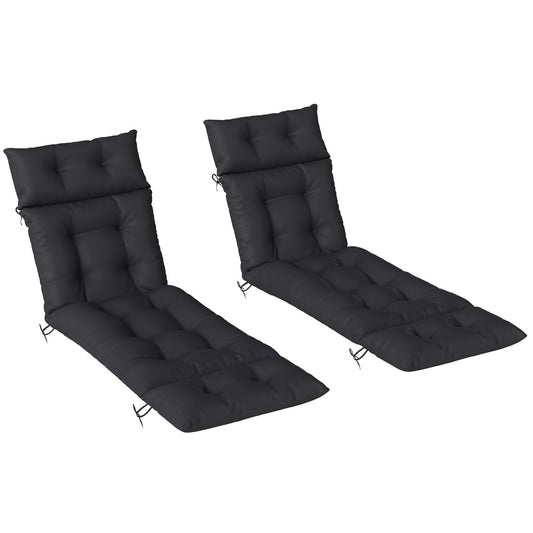 Outsunny Set of Two 190 x 56cm Sun Lounger Cushions - Black