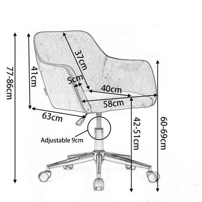 Velvet Adjustable Height Swivel Executive Office Chair with Gold Legs, Ergonomic Backrest, 58x58x86 cm, Coffee