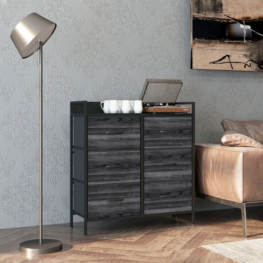 Komoda HOMCOM Rustic z sześcioma szufladami z tkaniny - czarna