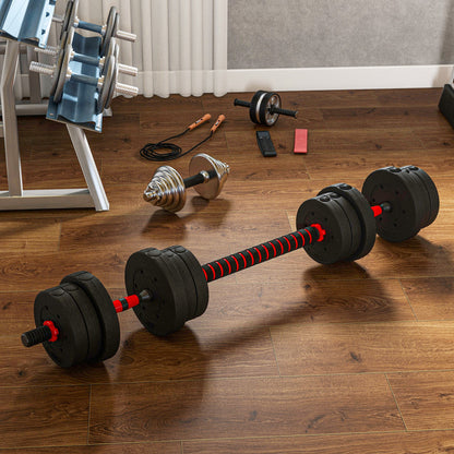 HOMCOM 20 kg 2 W 1 Regulowany Zestaw Hantel, Hantle Ręczne Sztanga do Fitnessu Ciała, Trening Podnoszenia dla Domu, Biura, Siłowni, Czarny