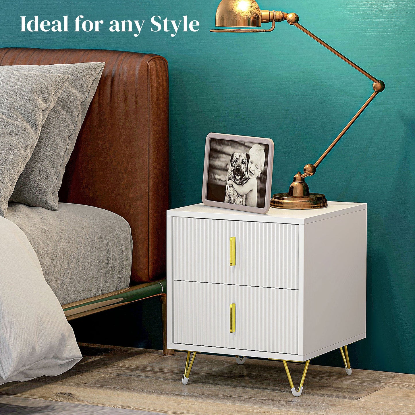 HOMCOM Elegant Chest of Two Drawers - White/Gold-Tone