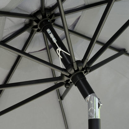 Outsunny 2.7m Patio Parasol Garden Umbrellas Outdoor Sun Shade Table Umbrella with Tilt, Crank, 8 Ribs, Ruffles, Grey
