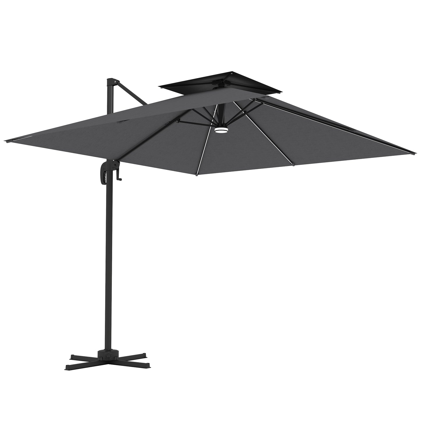 Outsunny 2,5 m parasol wspornikowy z lampami LED zasilanymi energią słoneczną, obrót 360√Ç¬∞, regulacja nachylenia, korba, ciemnoszary