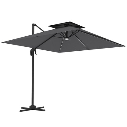 Outsunny 2,5 m parasol wspornikowy z lampami LED zasilanymi energią słoneczną, obrót 360√Ç¬∞, regulacja nachylenia, korba, ciemnoszary