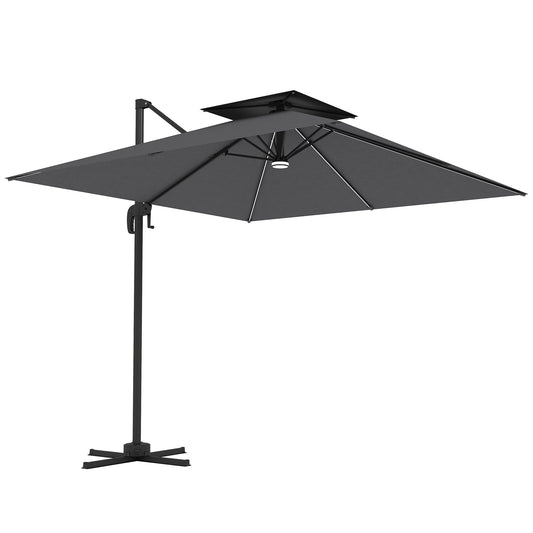 Outsunny 2,5 m parasol wspornikowy z lampami LED zasilanymi energią słoneczną, obrót 360√Ç¬∞, regulacja nachylenia, korba, ciemnoszary