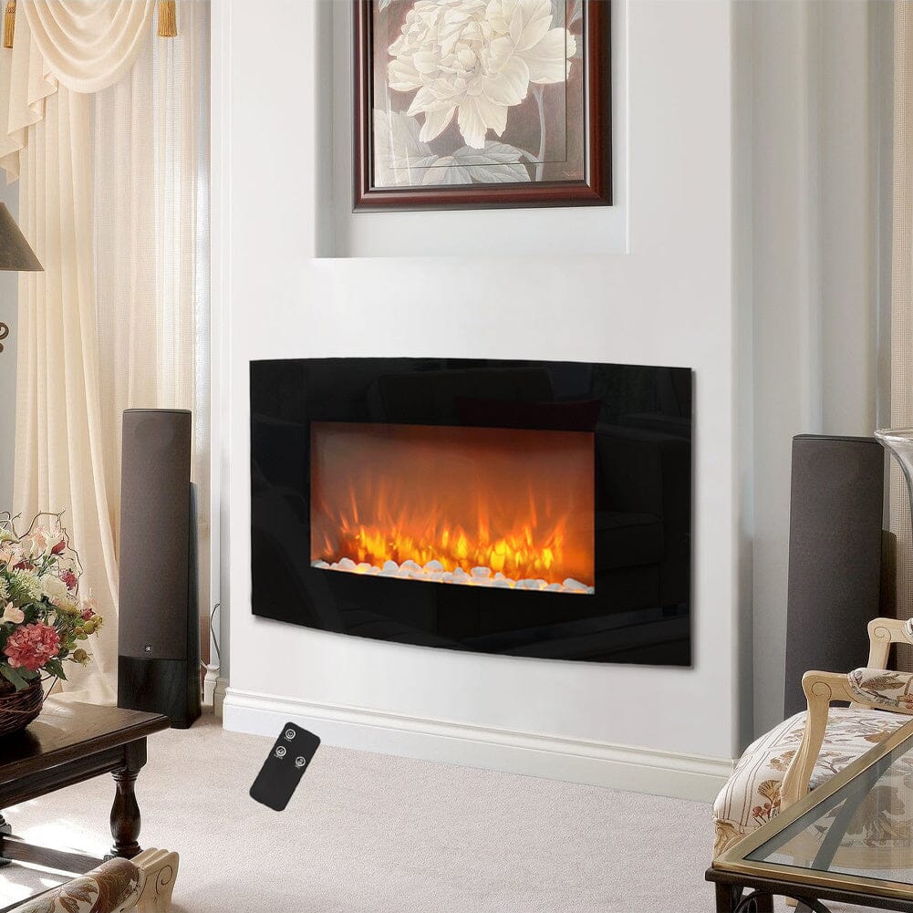 35 Inch Curved Screen Electric Fireplace Realistic 1800W Fire Effect Heater