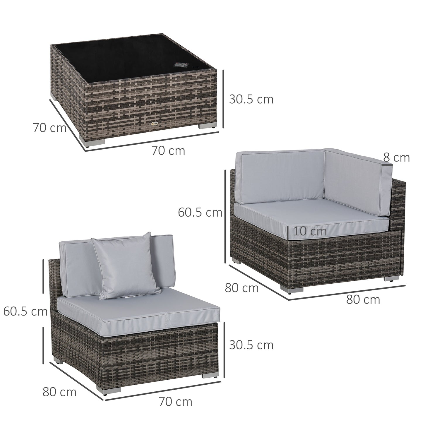 Outsunny 7 Piece Garden Rattan Furniture Set Patio Outdoor Sectional Wicker Weave Sofa Seat Coffee Table w/ Cushion and Pillow Buckle Structure