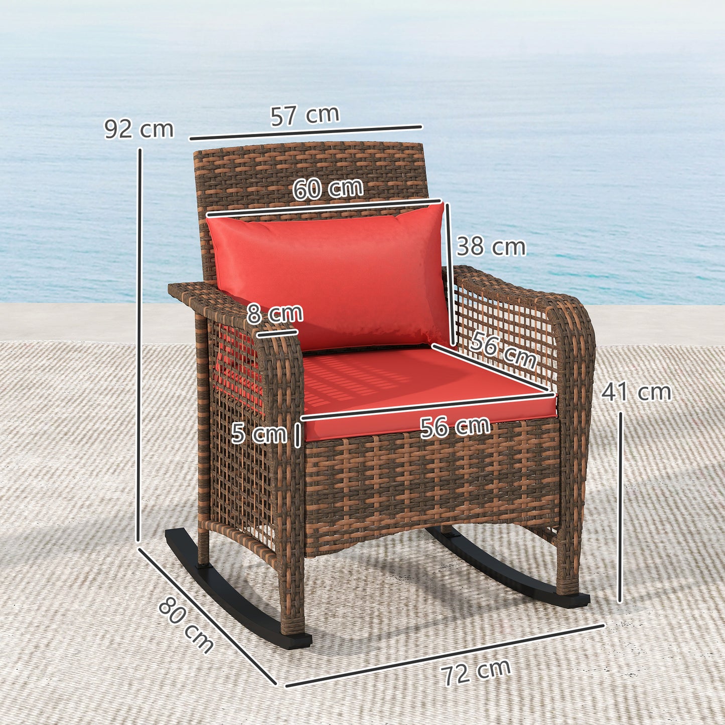 Fotel bujany Outsunny Rattan - czerwony