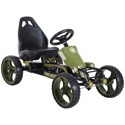 HOMCOM Kids Dziecięcy Gokart Pedałowy Jeździk Racer System Hamowania Regulowane Siedzenie Zielony