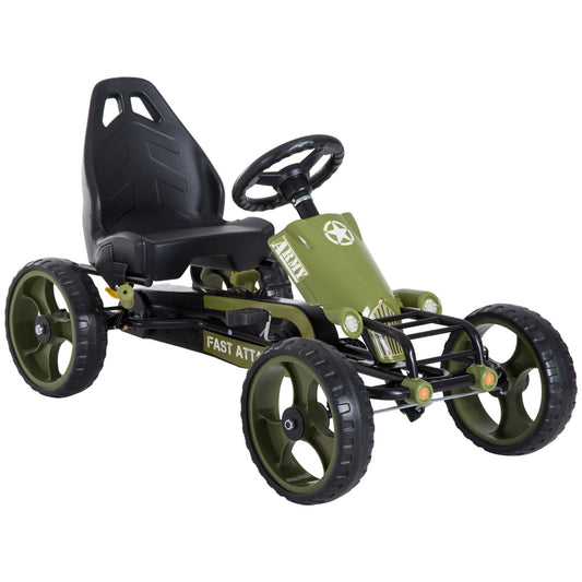 HOMCOM Kids Dziecięcy Gokart Pedałowy Jeździk Racer System Hamowania Regulowane Siedzenie Zielony