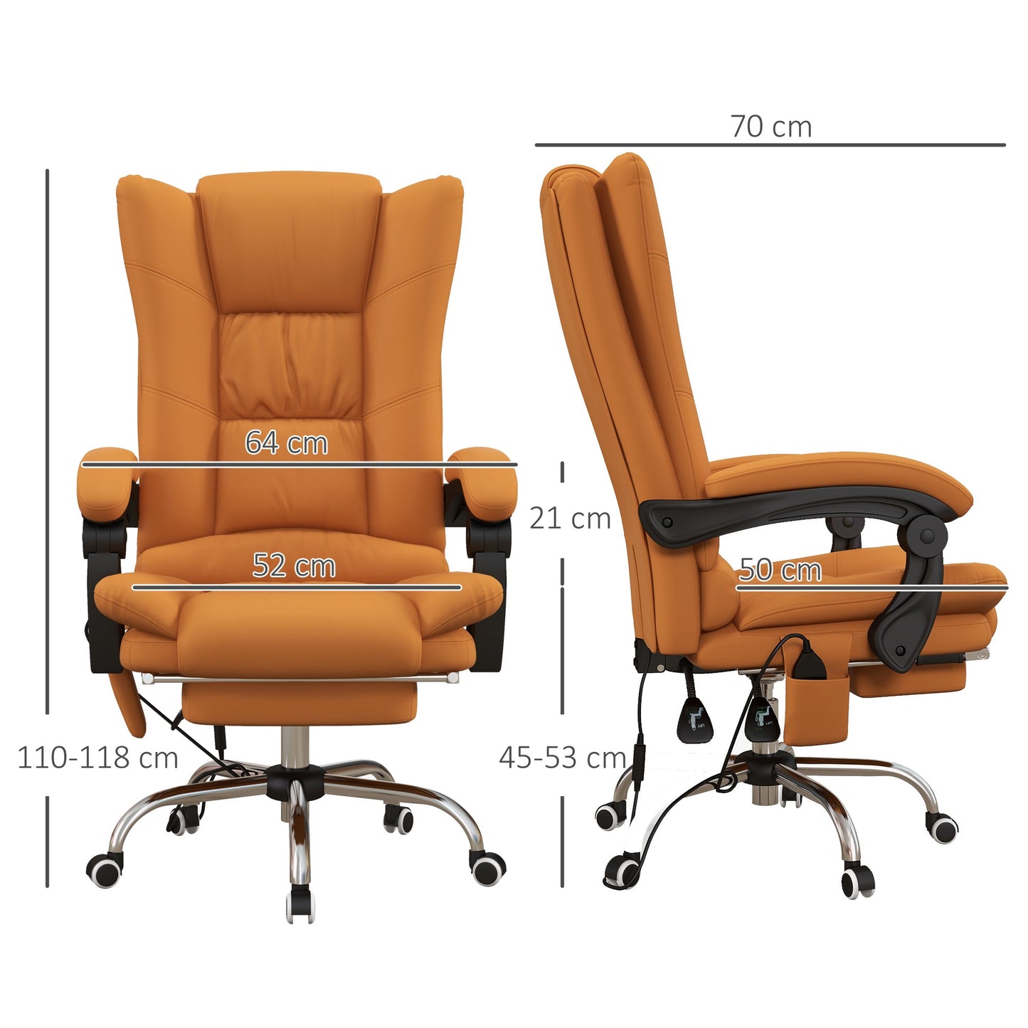 Vinsetto Office Chair, Ergonomic Desk Chair with 4-Point Vibration Massage and Lumbar Heating, PU Leather Computer Chair with 135¡ Reclining Back and Footrest, Orange