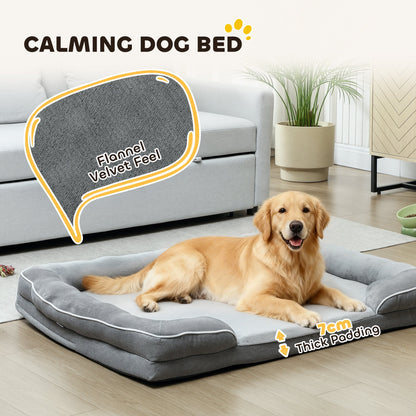 PawHut Dog Sofa Bed, Washable Pet Bed with Removable Cover and Non-Slip Bottom for Small, Medium and Large Dogs, Grey