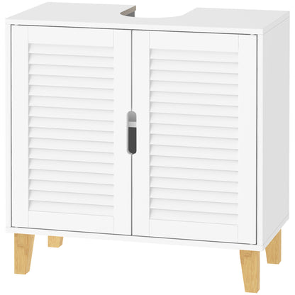 HOMCOM Under Sink Bathroom Cabinet Adjustable Shelf Under Sink Cabinet 2 Louvered Doors, White