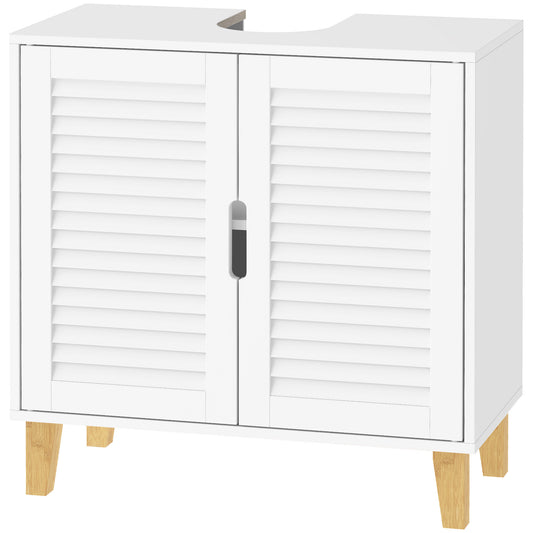 HOMCOM Under Sink Bathroom Cabinet Adjustable Shelf Under Sink Cabinet 2 Louvered Doors, White