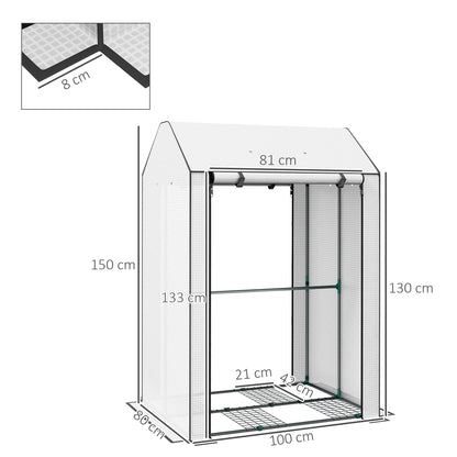 Outsunny Mini Greenhouse with 4 Wire Shelves, Portable Tomato Greenhouse, Upgraded Garden Grow House for Plants with Roll Up Door and Vents, 100 x 80 x 150cm, White