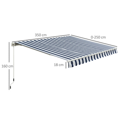 Outsunny Manual Retractable Awning, 3.5x2.5 m-Dark Blue/White Stripes