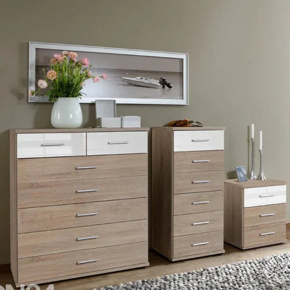 Oak Finish Chest of Drawers LENORA Medium Chest, 7 Drawers