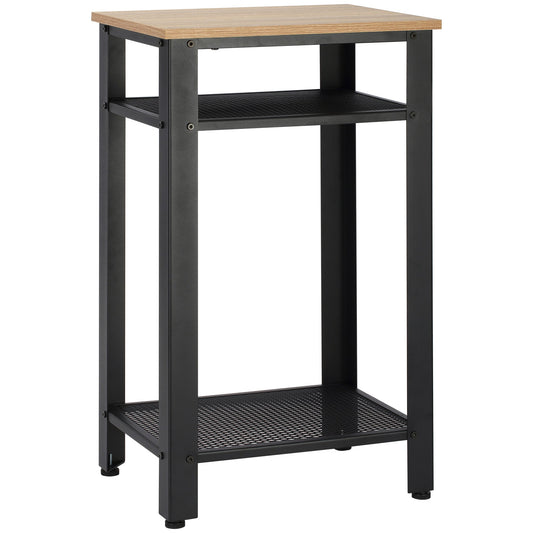 HOMCOM Tall Side Table with 3 Layer 2 Shelves Storage Display Industrial-Style Metal Frame Bedside End Table Nightstand for Living Room Bedroom Lounge