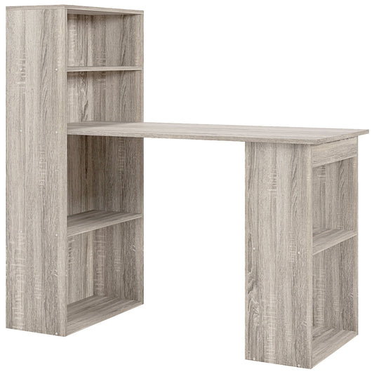 HOMCOM 120 cm Nowoczesne biurko komputerowe, regał na książki, biurko do nauki, stanowisko pracy, komputer, laptop, biuro domowe, 6 półek, szary, imitacja drewna