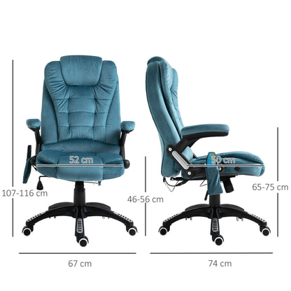 Vinsetto Massage Recliner Chair Heated Office Chair with Six Massage Points Velvet-Feel Fabric 360¡ Swivel Wheels Blue