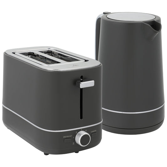 Zestaw czajnika i tostera HOMCOM, czajnik 1,7 l 3000 W do szybkiego gotowania i toster na 2 kromki, zestaw kuchenny z 6 poziomami sterowania, rozmrażaniem, podgrzewaniem, szary