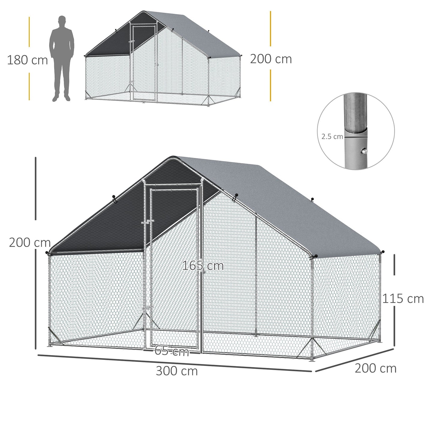 PawHut Chicken Run Galvanised Walk-in Chicken Coop Hen Poultry House Cage Rabbit Hutch Pet Playpen Garden w/ Water-Resist Cover, 3 x 2 x 2m