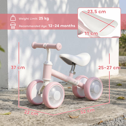 AIYAPLAY Baby Balance Bike for 1-2 Years Old, Light-up Toddler Balance Bike with Adjustable Seat, 4 Silent EVA Wheels, Pink