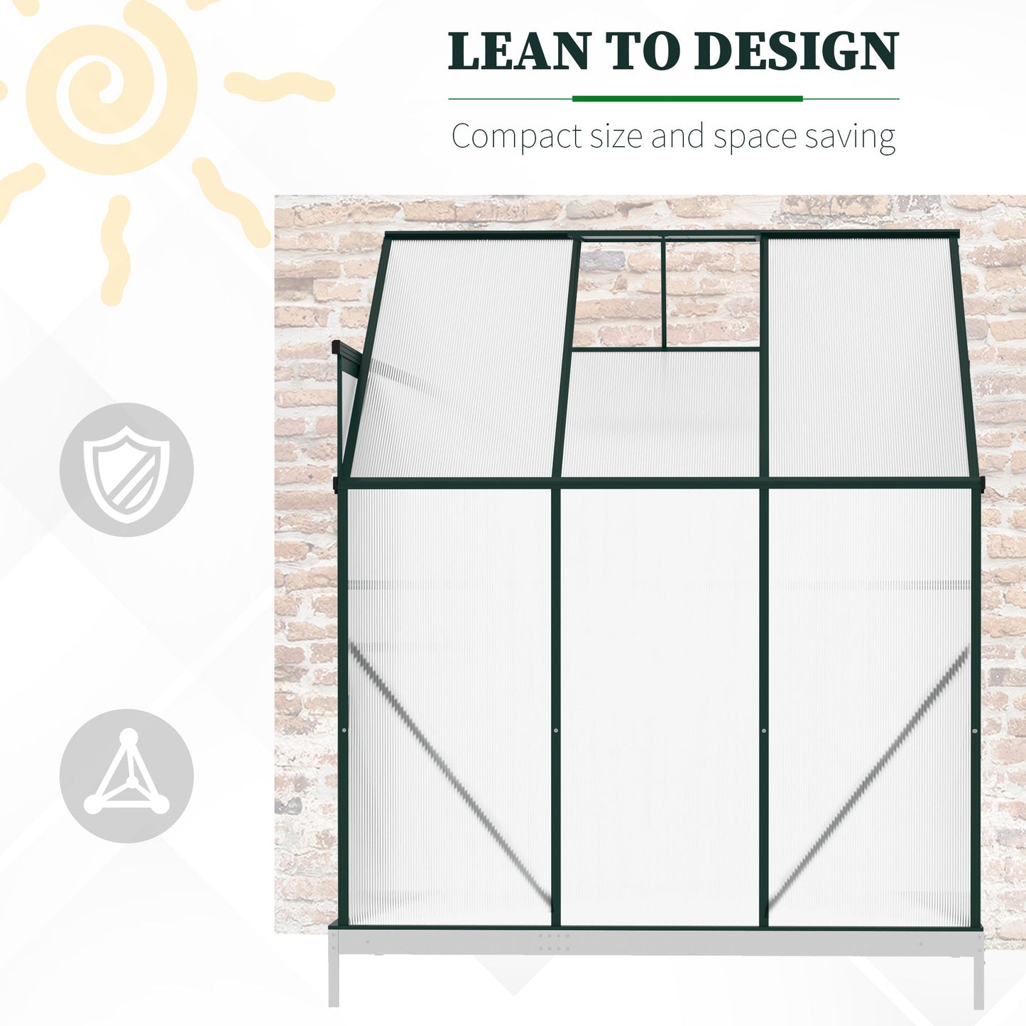 Outsunny 6 X 4ft Walk-In Lean to Greenhouse Garden Heavy Duty Aluminium Polycarbonate with Roof Vent for Plants Herbs Vegetables, Green