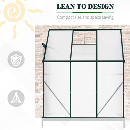 Outsunny 6 X 4ft Walk-In Lean to Greenhouse Garden Heavy Duty Aluminium Polycarbonate with Roof Vent for Plants Herbs Vegetables, Green