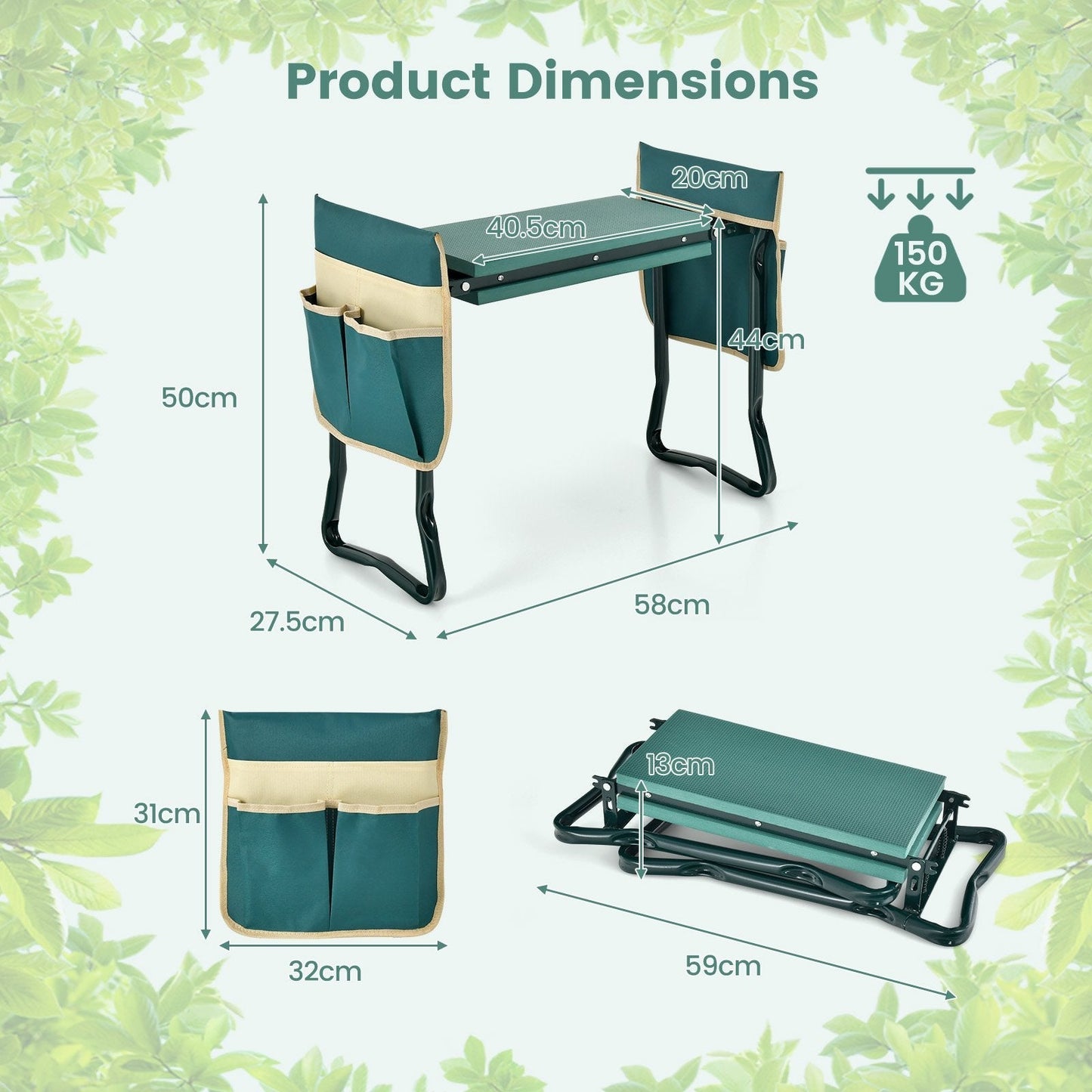 2-in-1 Foldable Garden Kneeler and Seat with Tool Pouches