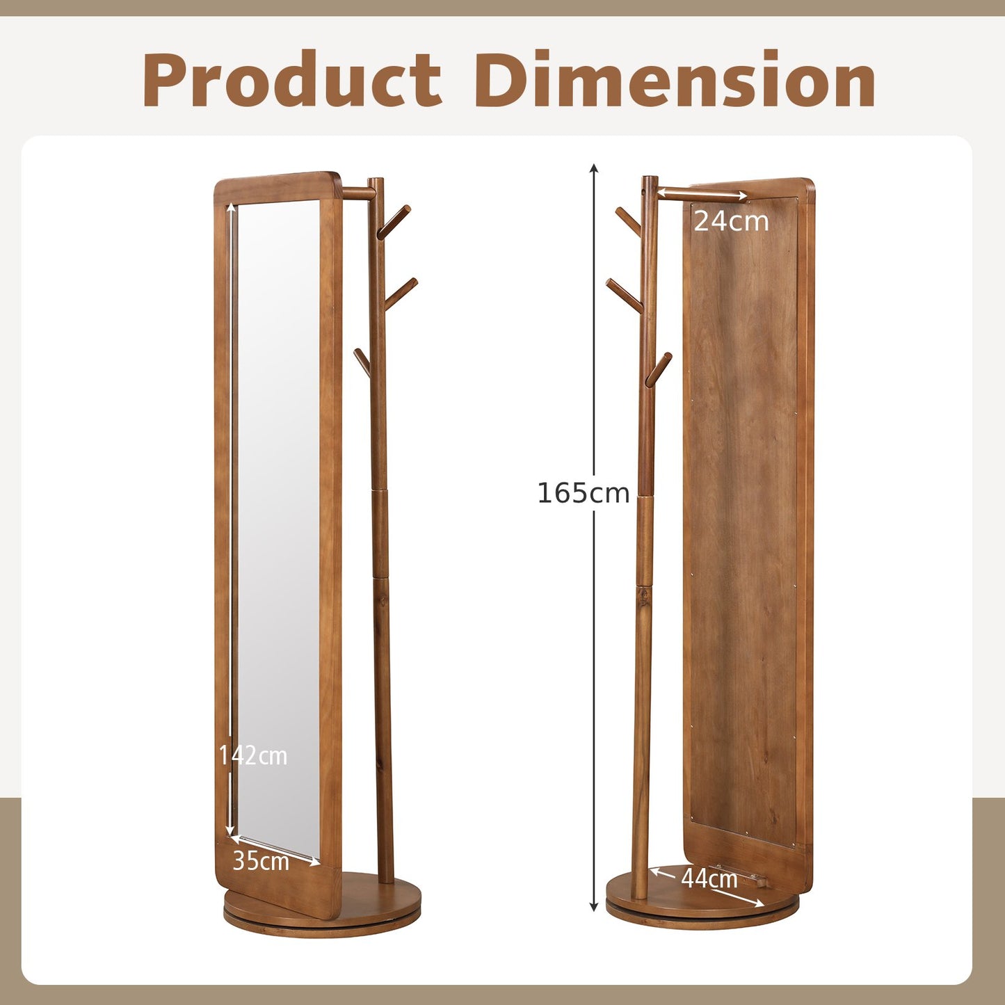 2-in-1 Rotating Coat Stand with Full Length Mirror