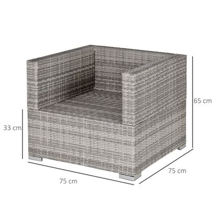 Outsunny Jednoosobowa sofa rattanowa z wyściełanymi poduszkami, fotel ogrodowy z plecionej wikliny PE, odporny na warunki atmosferyczne, z podłokietnikami, szary