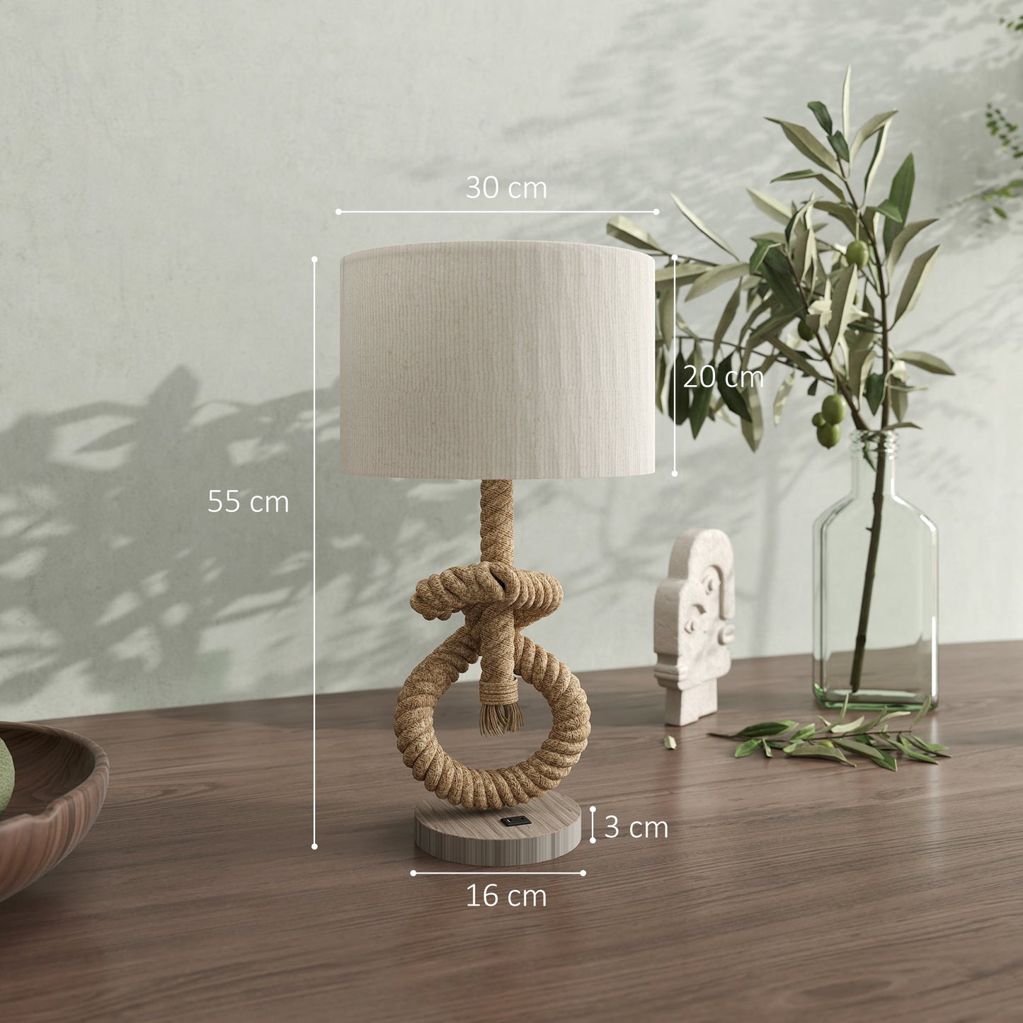 HOMCOM Nautical LED Lampa stołowa z portem ładowania USB, lampka nocna do sypialni, salonu, domowego biura