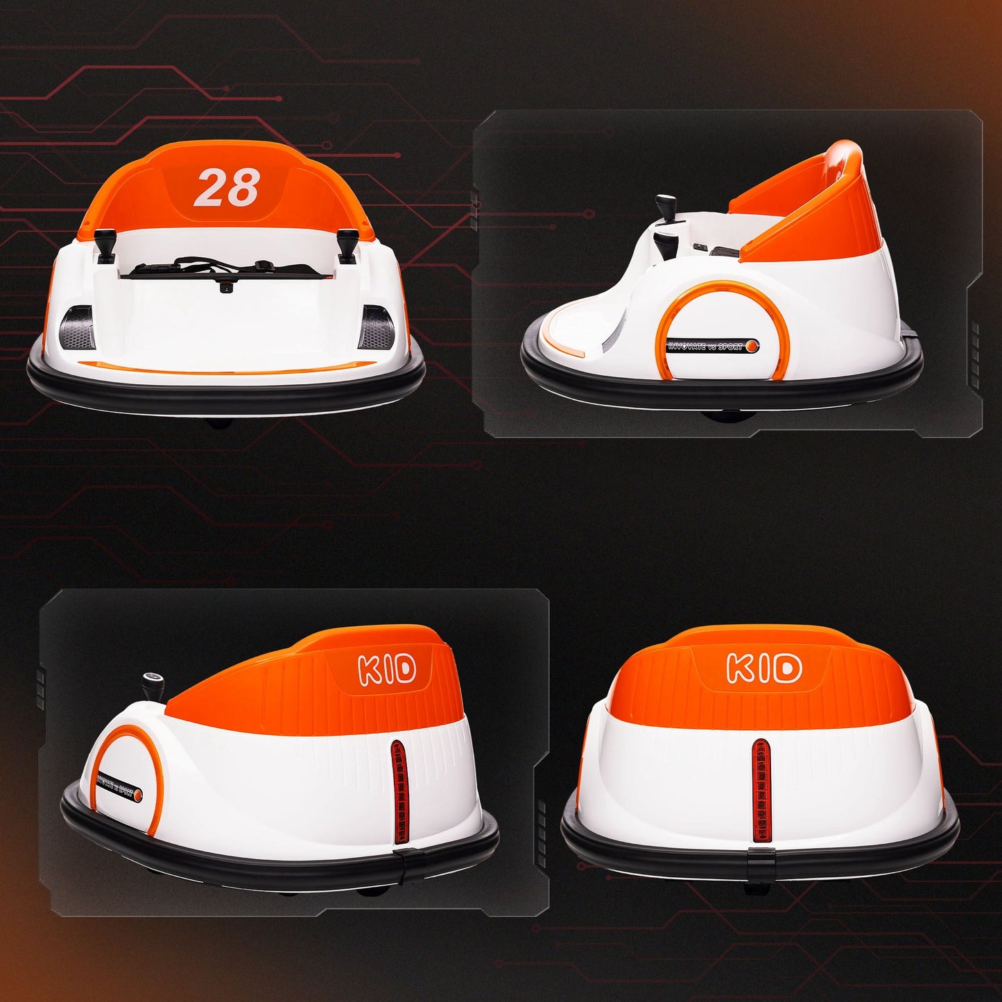 AIYAPLAY 360¡ Rotation Kids Bumper Car, 12V Waltzer Car with Remote Control, Dual Joysticks, Music Lights - Orange