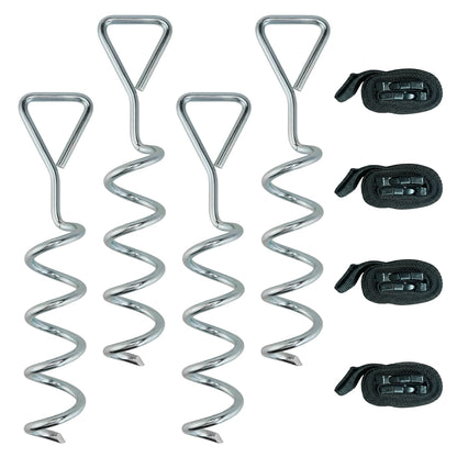 SPORTNOW 4Pcs Trampoline Anchor Kit, 32 cm Galvanised Trampoline Stakes, Spiral Ground Anchors with Triangle Head, Straps