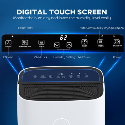 HOMCOM 20L/Day Portable Dehumidifier for Home, with LED Screen, Sleep Mode, 24H Timer, 4L Water Tank, Electric Air Dehumidifier for Damp Laundry Bedroom Basement
