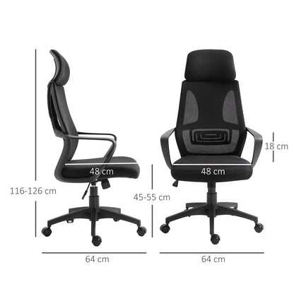 Vinsetto High Back Office Chair with Headrest, Adjustable Height, Mesh Material for Office Use, Black