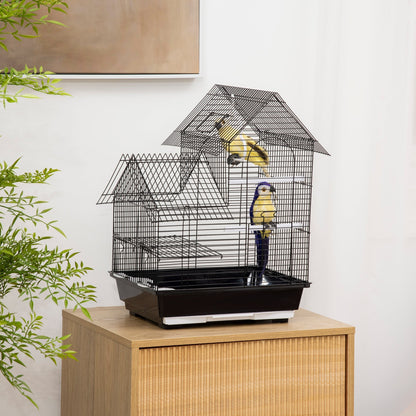 PawHut Metal Bird Cage for Parrot, Cockatiel, Budgie, Finch, Canary w/ Food Containers, Swing Ring, Tray Handle, 39 x 33 x 47cm