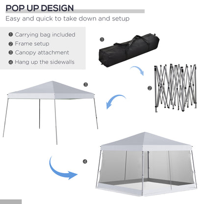 Outsunny Outdoor Garden Pop-up Gazebo Canopy Tent Sun Shade Event Shelter składany z regulowaną wysokością, siatkowe ściany boczne 3,5 m √É‚Äî 3,5 m podstawa / 3 m √É‚Äî 3 m góra, biały