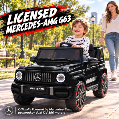 AIYAPLAY Licensed Mercedes-AMG G63 12V Kids Ride on Car with Remote Dual Motors Rear Suspension Slow Start for 3-6 Years, Black