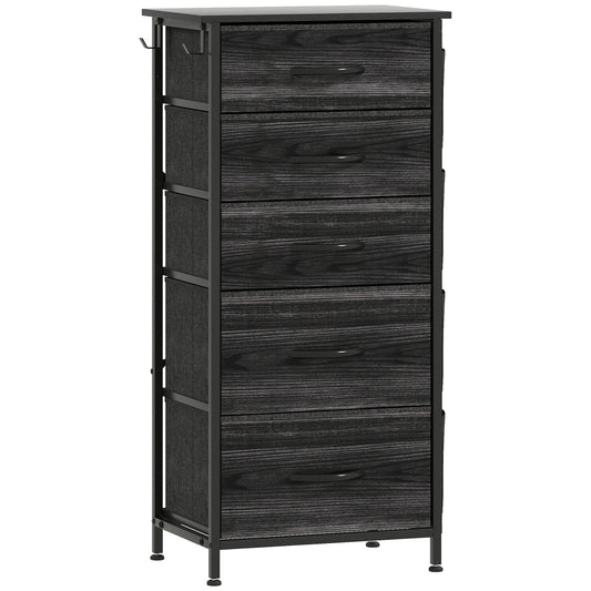 HOMCOM Chest of Five Fabric Drawers - Black