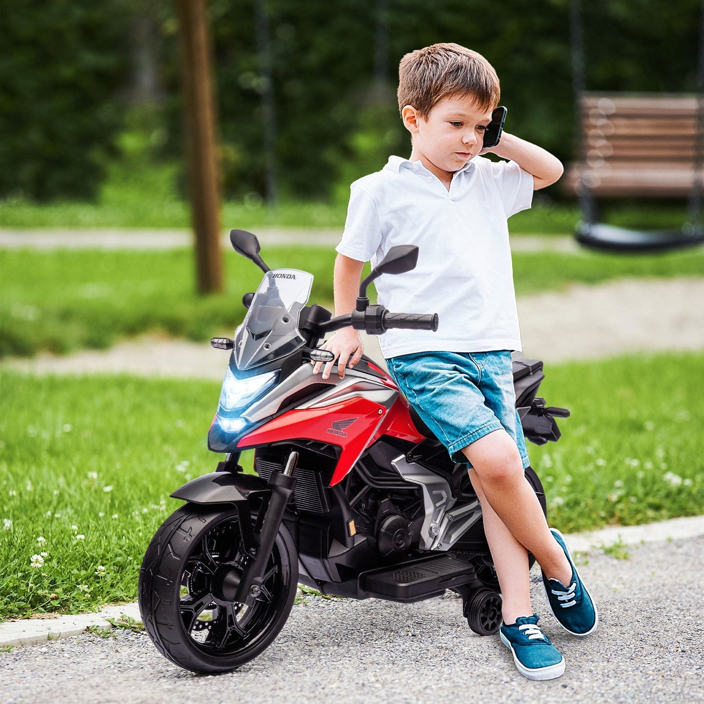 AIYAPLAY 12V Honda Licensed Kids Electric Motorbike w/ Music, Safety lights, Early Education Function, for Ages 3-6 Years, Red