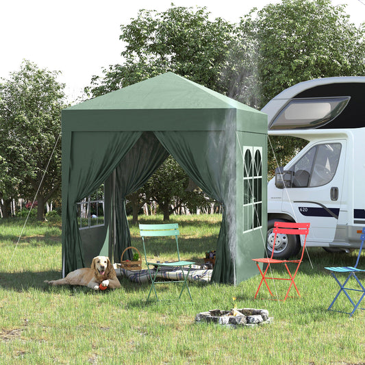 Outsunny 2 x 2 m Garden Pop Up Gazebo, namiot weselny, wodoodporny baldachim markizy ze ścianami bocznymi, okna, torba transportowa, zielony