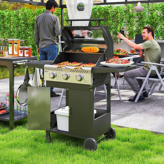 Outsunny 7,5 kW trzypalnikowy grill gazowy BBQ z przezroczystą pokrywą - czarny
